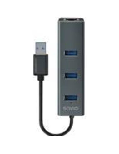 Savio AK-57 USB-A - 3 x USB-A HUB with RJ-45 Gigabit Ethernet adapter, 5000 Mbit/s, grey