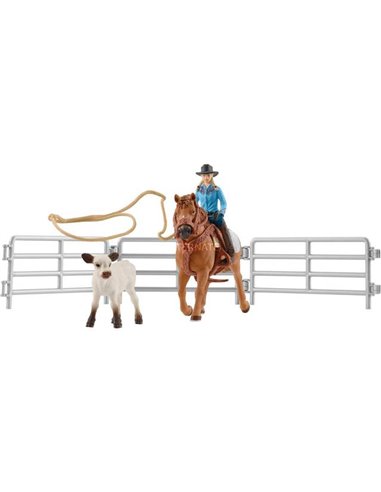 Schleich Farm World 42577 Cowgirl Team Roping Fun