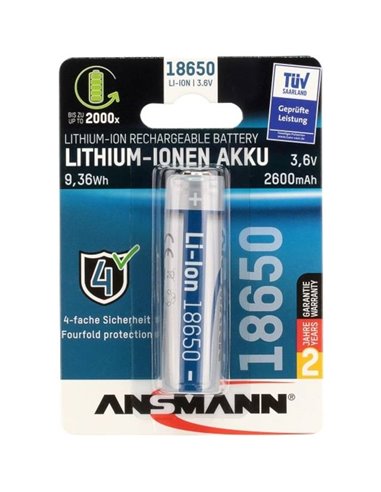 Ansmann Li-Ion 18650 2600mAh 3.6V Battery 9.36Wh 1307-0000