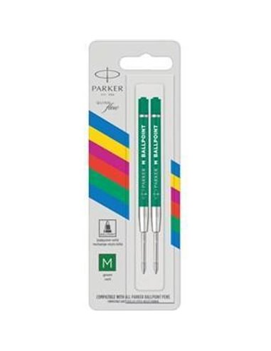 1x2 Parker Quinkflow Basic Ballpoint Pen Refill M green