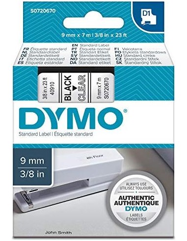 Dymo D1 9mm Black/Clear labels 40910