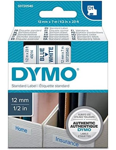 Dymo D1 12mm Blue/White labels 45014