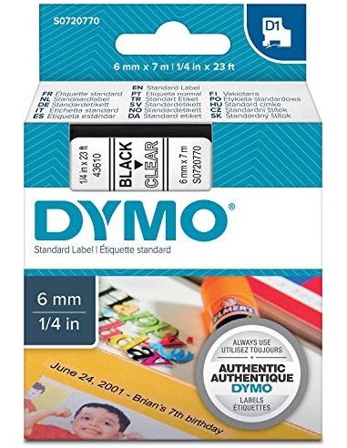 Dymo D1 6mm black/clear labels 43610