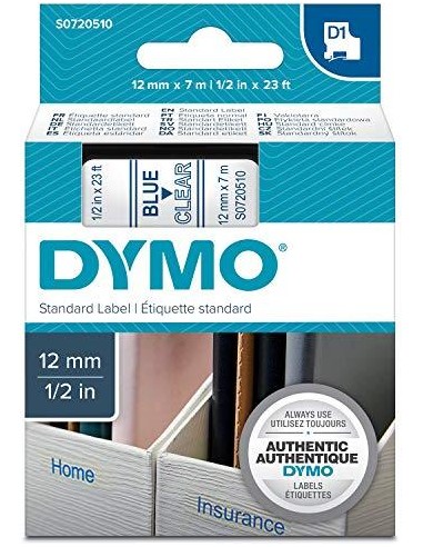 Dymo D1 12mm blue/transparent labels              45011