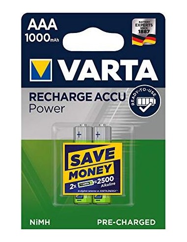 1x2 Varta Rechargeable Accu AAA Ready2Use NiMH 1000 mAh Micro