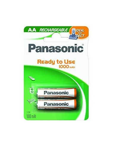 1x2 Panasonic Akku NiMH Mignon AA 1000 mAh Ready to Use DECT