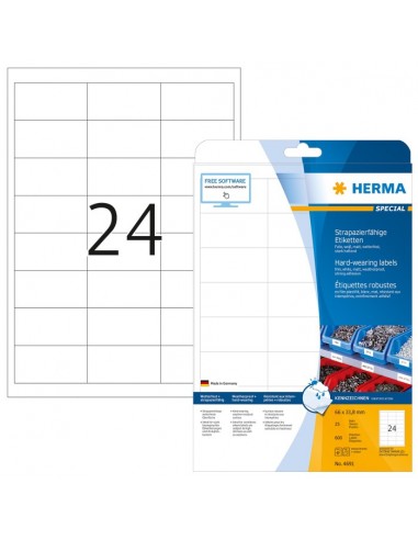 Herma Hardwearing Labels 66X33,8 25 Sheets DIN A4 600 pcs. 4691