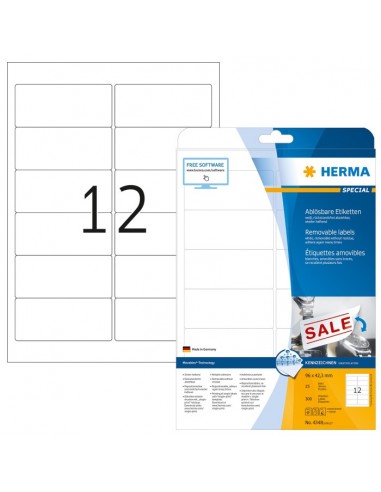 Herma Removable Labels 96X42,3 25 Sheets DIN A4 300 pcs. 4348