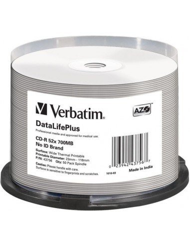 1x50 Verbatim CD-R 80 / 700MB 52x white wide thermal printable