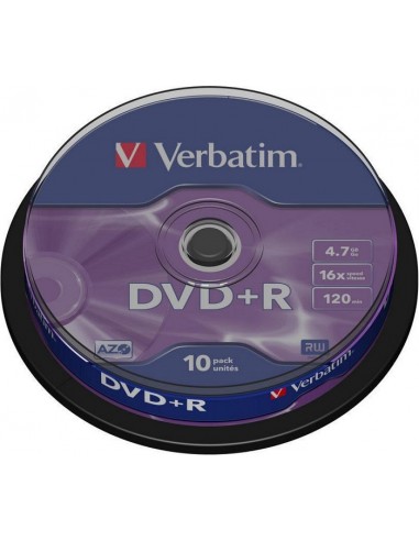 1x10 Verbatim DVD+R 4,7GB 16x Speed, matt silver Cakebox