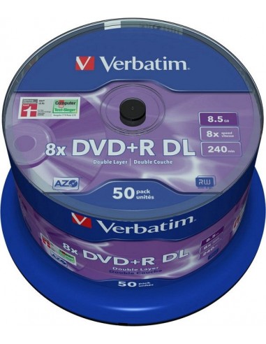 1x50 Verbatim DVD+R Double Layer 8x Speed, 8,5GB matt silver