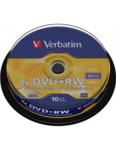 1x10 Verbatim DVD+RW 4,7GB 4x Speed, matte silver Cakebox